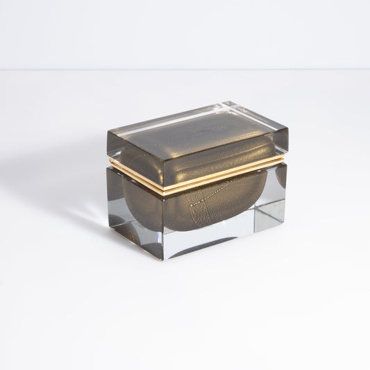 Murano Box with Brass Fittings in Onyx Black 24-Karat Gold Flecks
