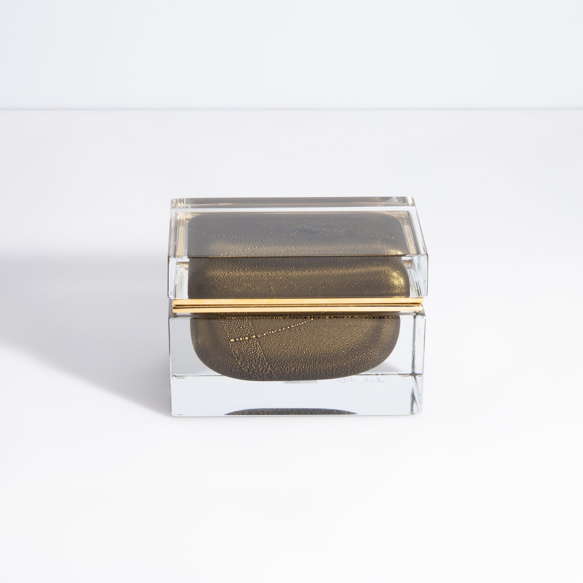 Murano Box with Brass Fittings in Onyx Black 24-Karat Gold Flecks