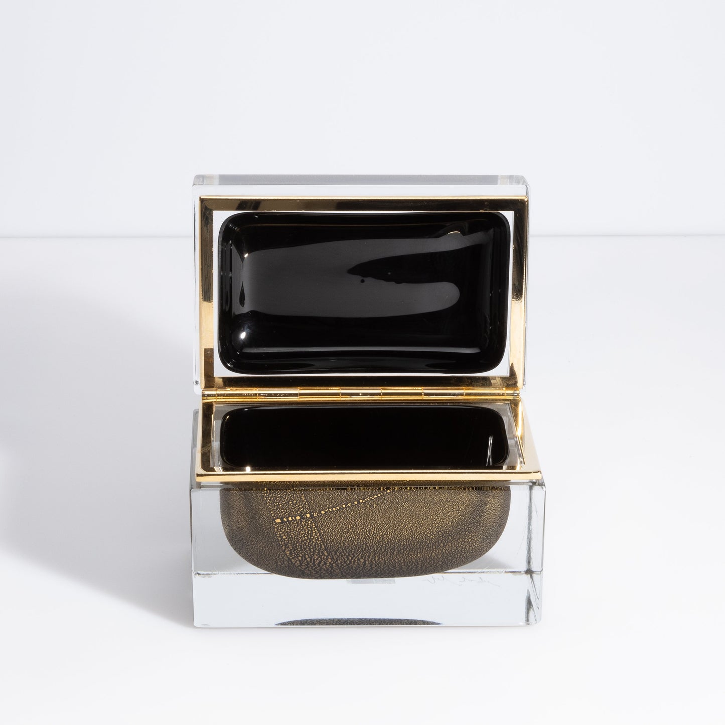 Murano Box with Brass Fittings in Onyx Black 24-Karat Gold Flecks