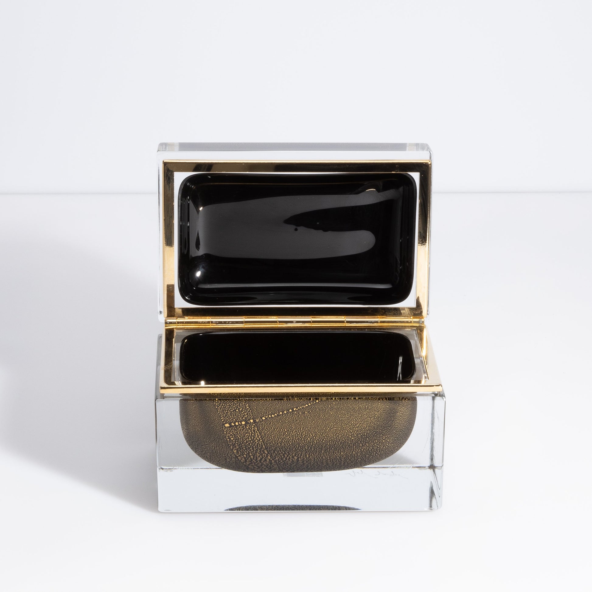 Murano Box with Brass Fittings in Onyx Black 24-Karat Gold Flecks