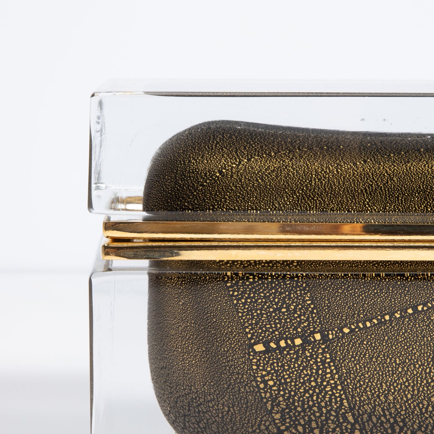 Murano Box with Brass Fittings in Onyx Black 24-Karat Gold Flecks