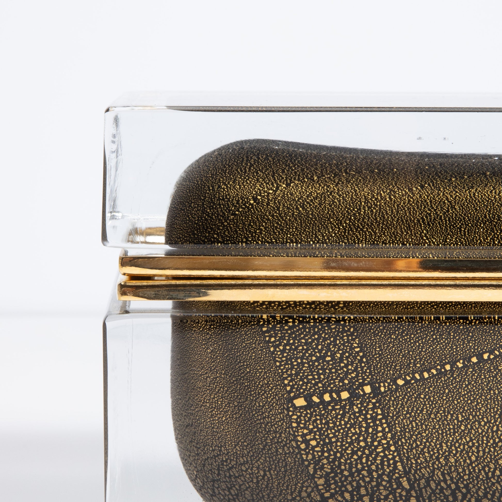 Murano Box with Brass Fittings in Onyx Black 24-Karat Gold Flecks