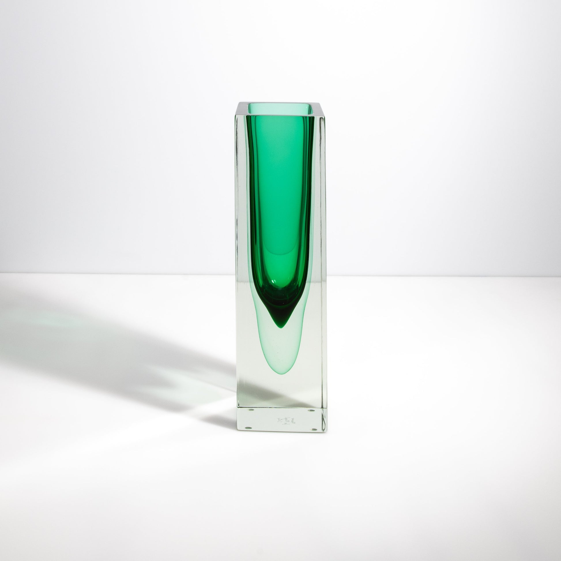 Murano Vase with Square Base in Emerald Green
