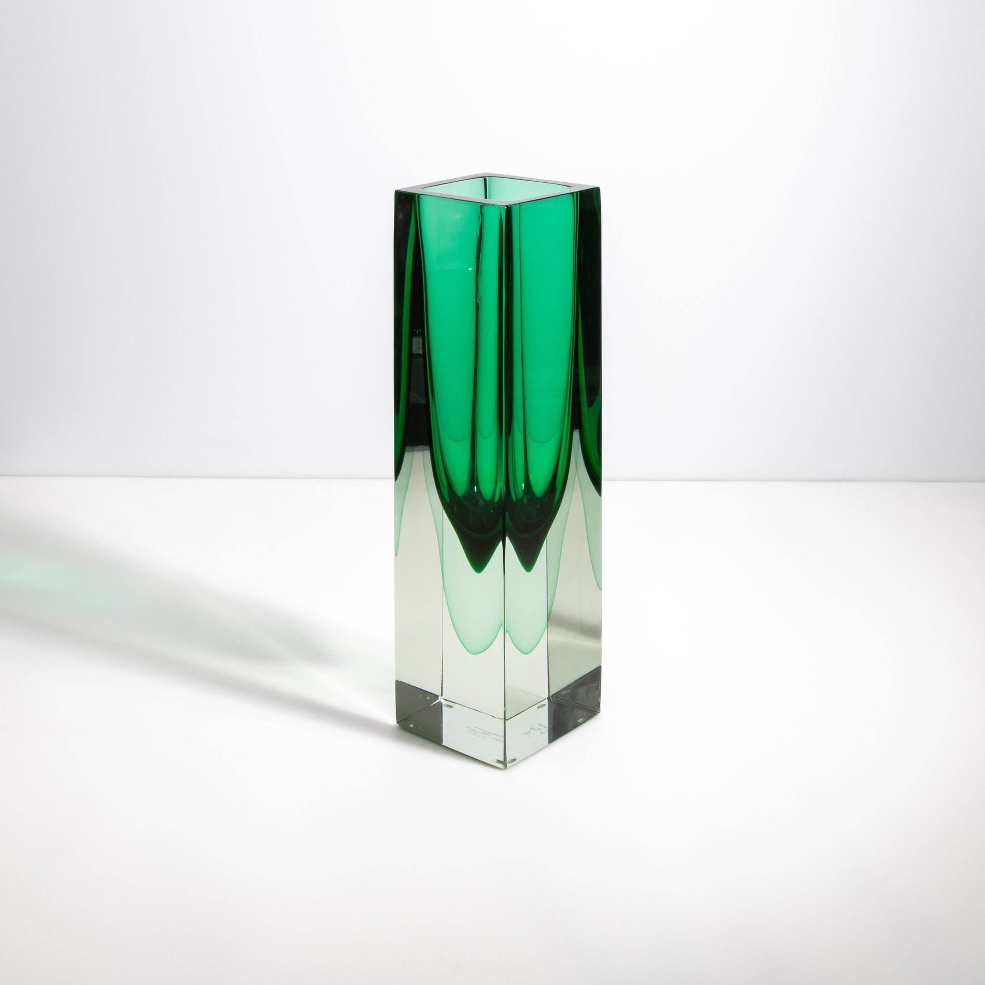 Murano Vase with Square Base in Emerald Green