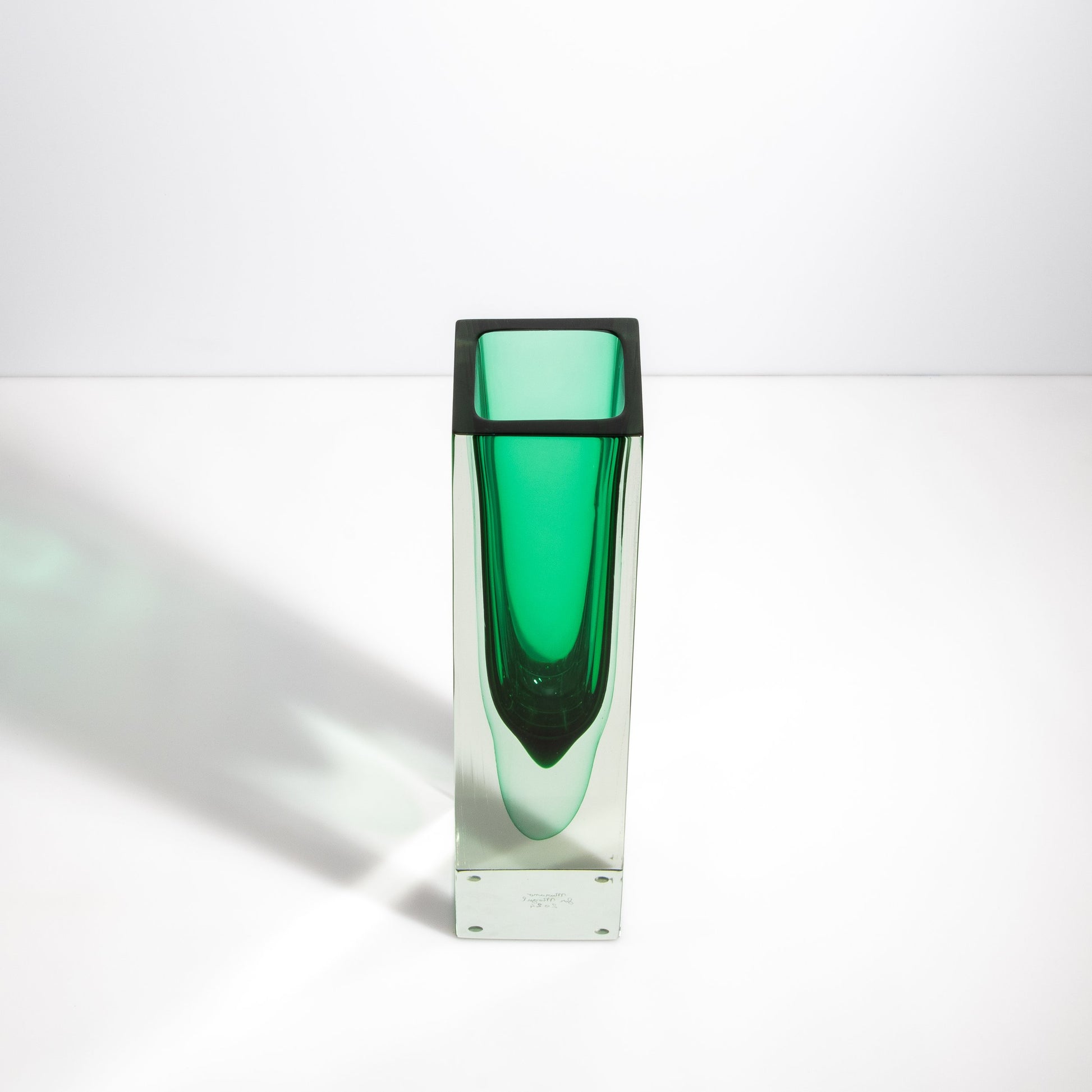 Murano Vase with Square Base in Emerald Green