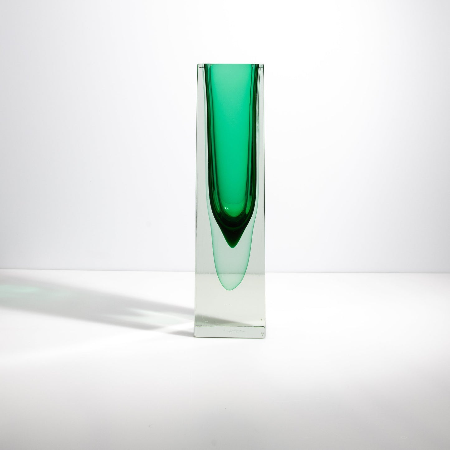 Murano Vase with Square Base in Emerald Green