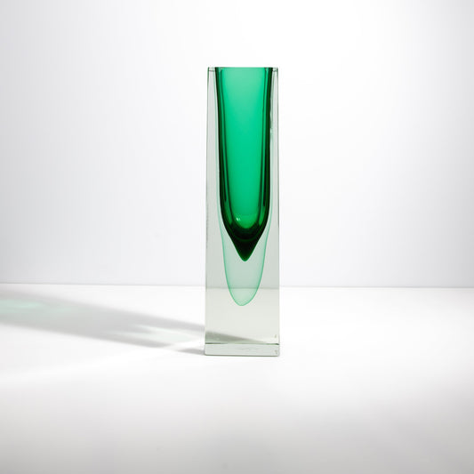 Murano Vase with Square Base in Emerald Green