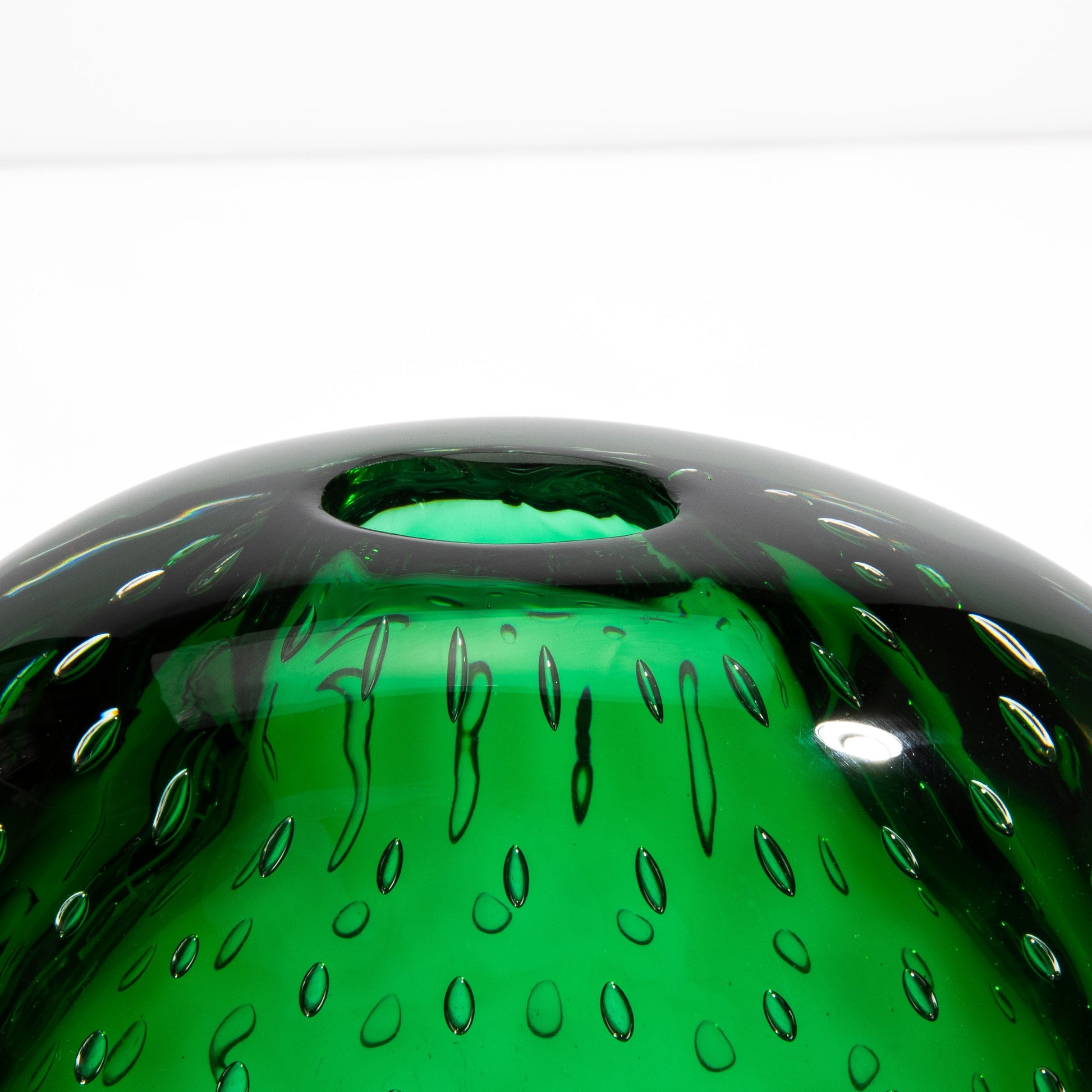 Murano Pois Vase with Bubbles in Emerald Green