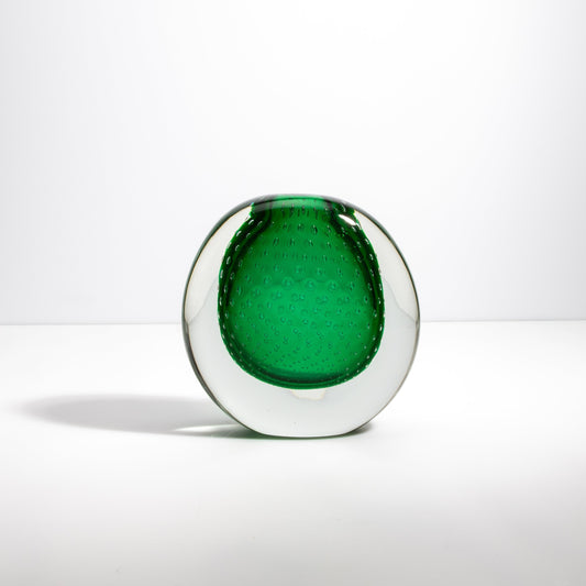 Murano Pois Vase with Bubbles in Emerald Green