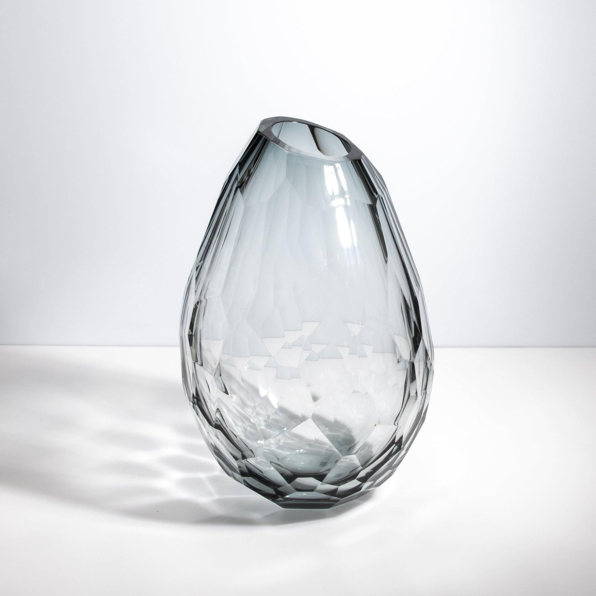Murano Barrel Vase with Side Cut in Grey