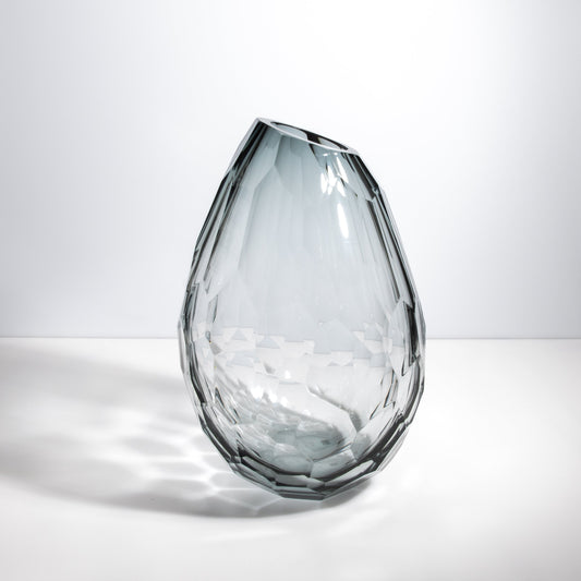 Murano Barrel Vase with Side Cut in Grey