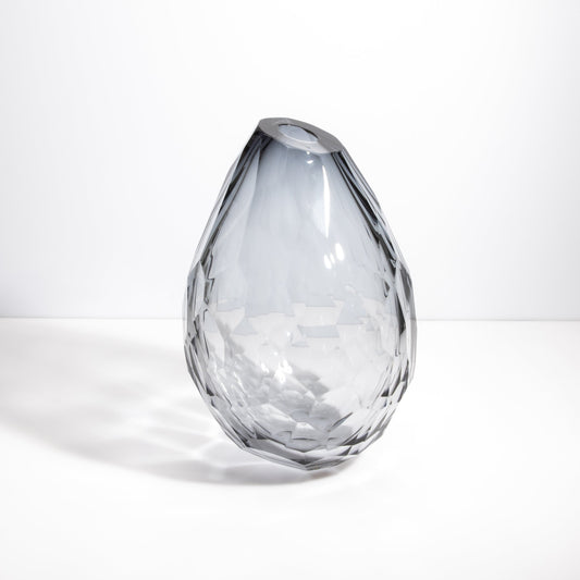 Murano Barrel Vase with Side Cut in Grey