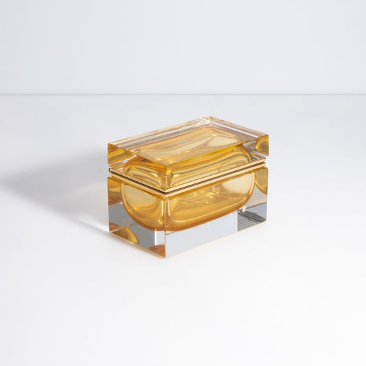 Murano Box with Brass Fittings in Amber 24-Karat Gold Flecks