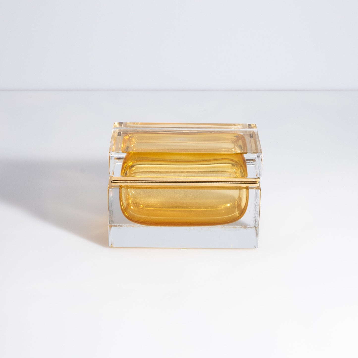 Murano Box with Brass Fittings in Amber 24-Karat Gold Flecks