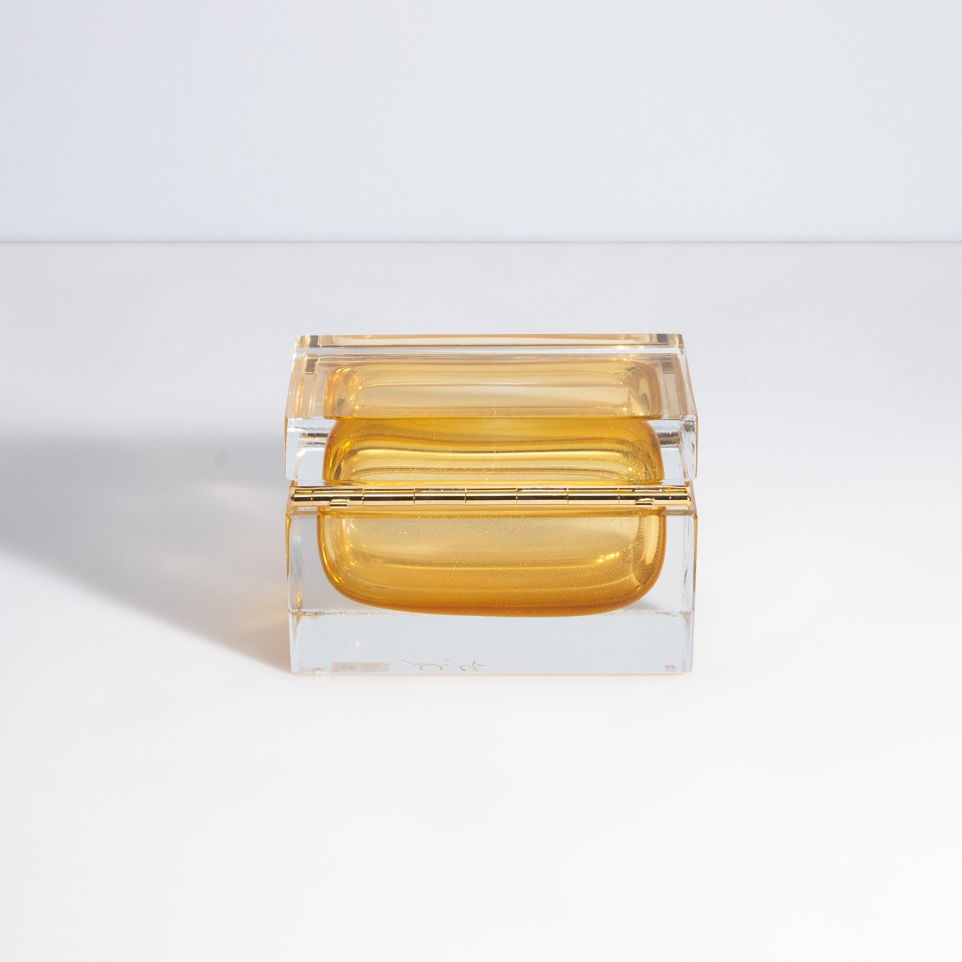 Murano Box with Brass Fittings in Amber 24-Karat Gold Flecks