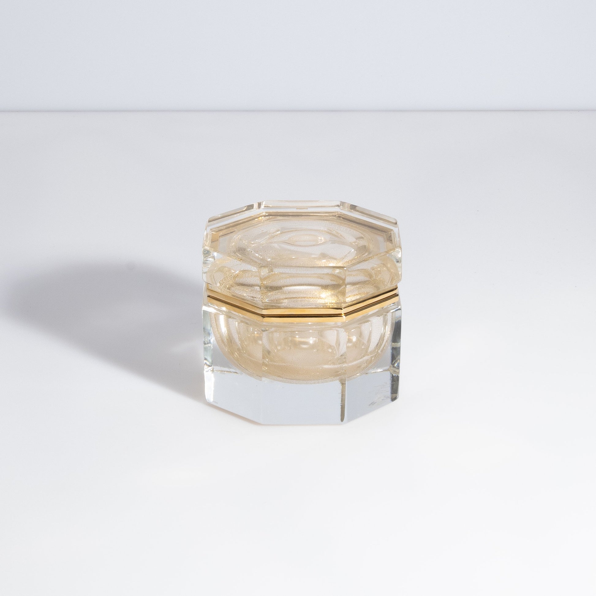 Murano Octagonal Box with Brass Fittings in 24-Karat Gold Flecks