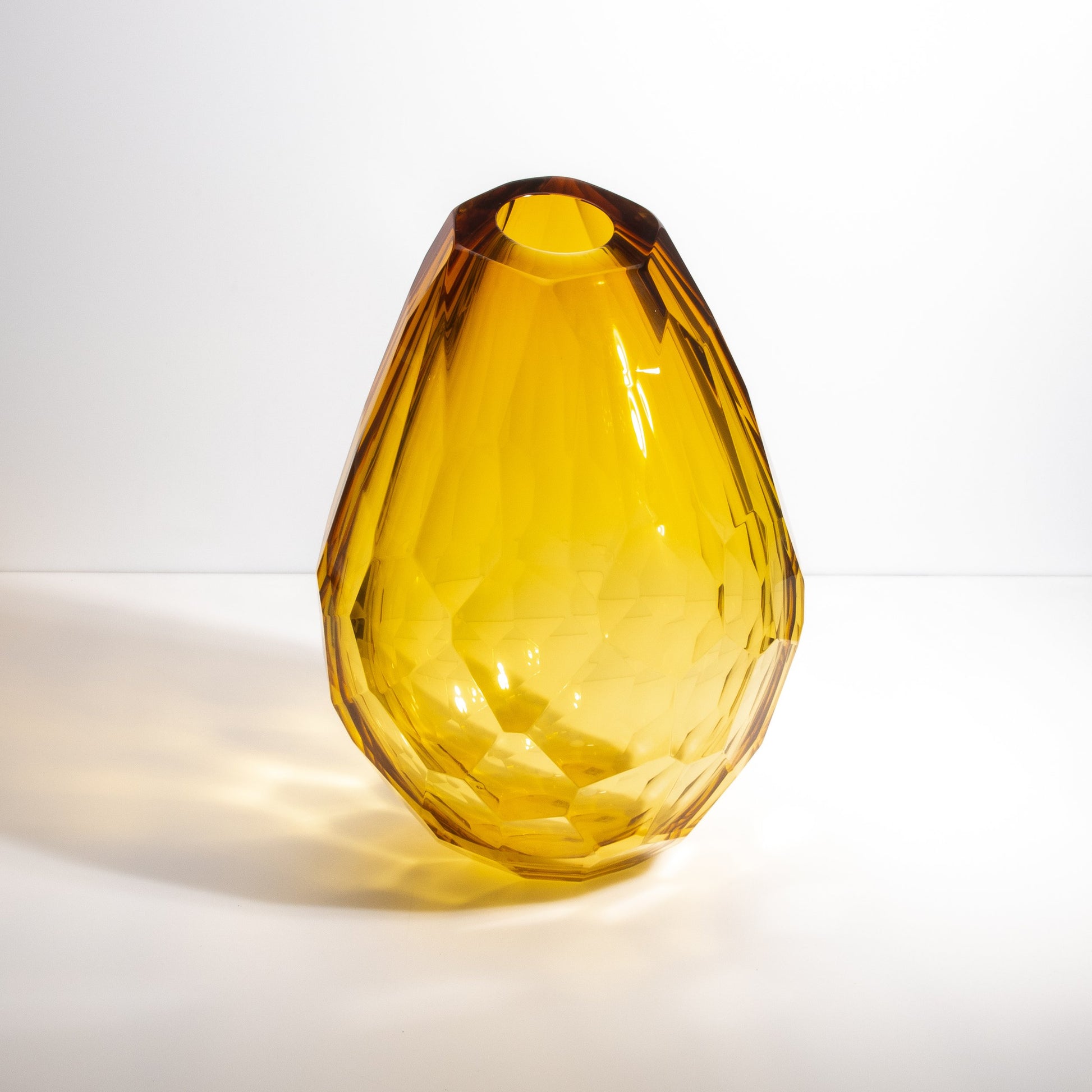 Murano Barrel Vase with Side Cut in Amber