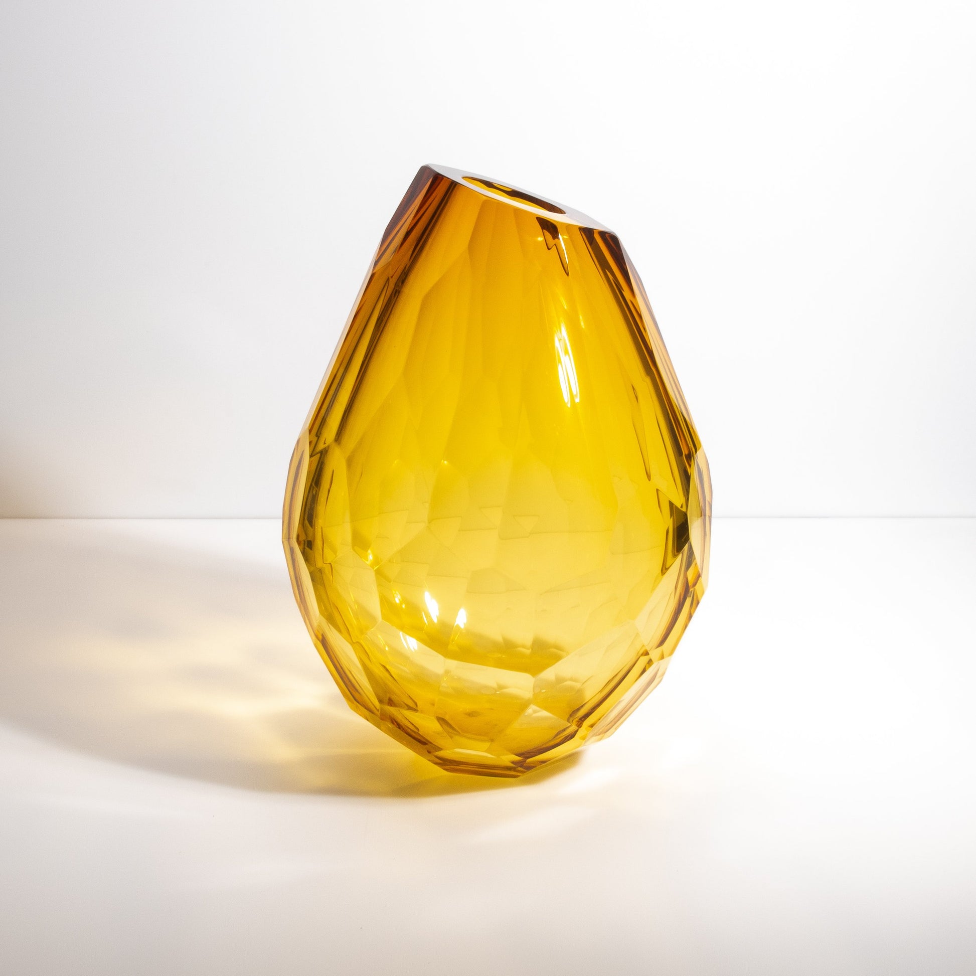 Murano Barrel Vase with Side Cut in Amber