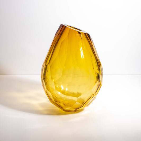 Murano Barrel Vase with Side Cut in Amber