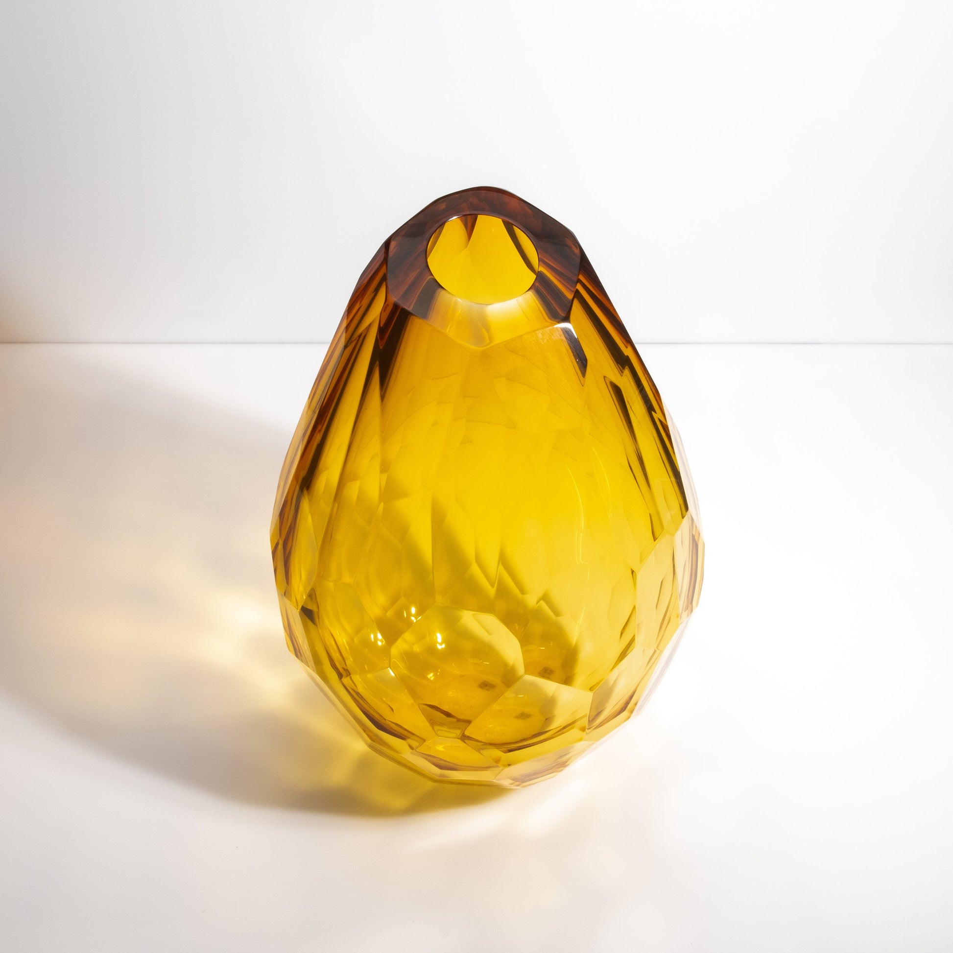 Murano Barrel Vase with Side Cut in Amber