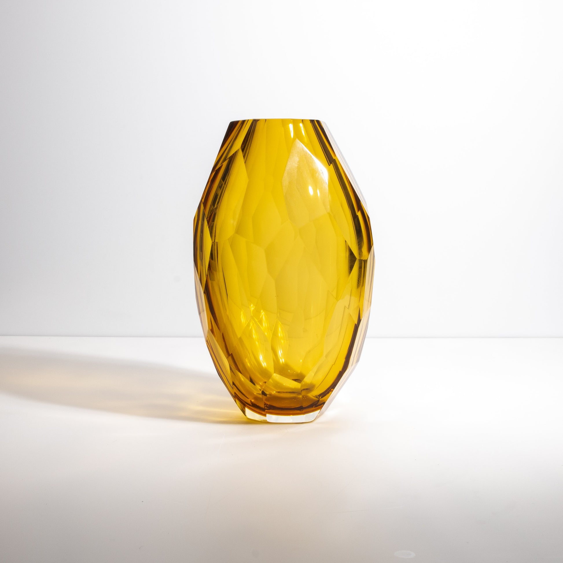 Set of 3 Murano Faceted Vases in Amber