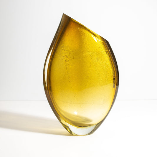 Murano Teardrop Vase in Amber with 24-Karat Gold Flecks
