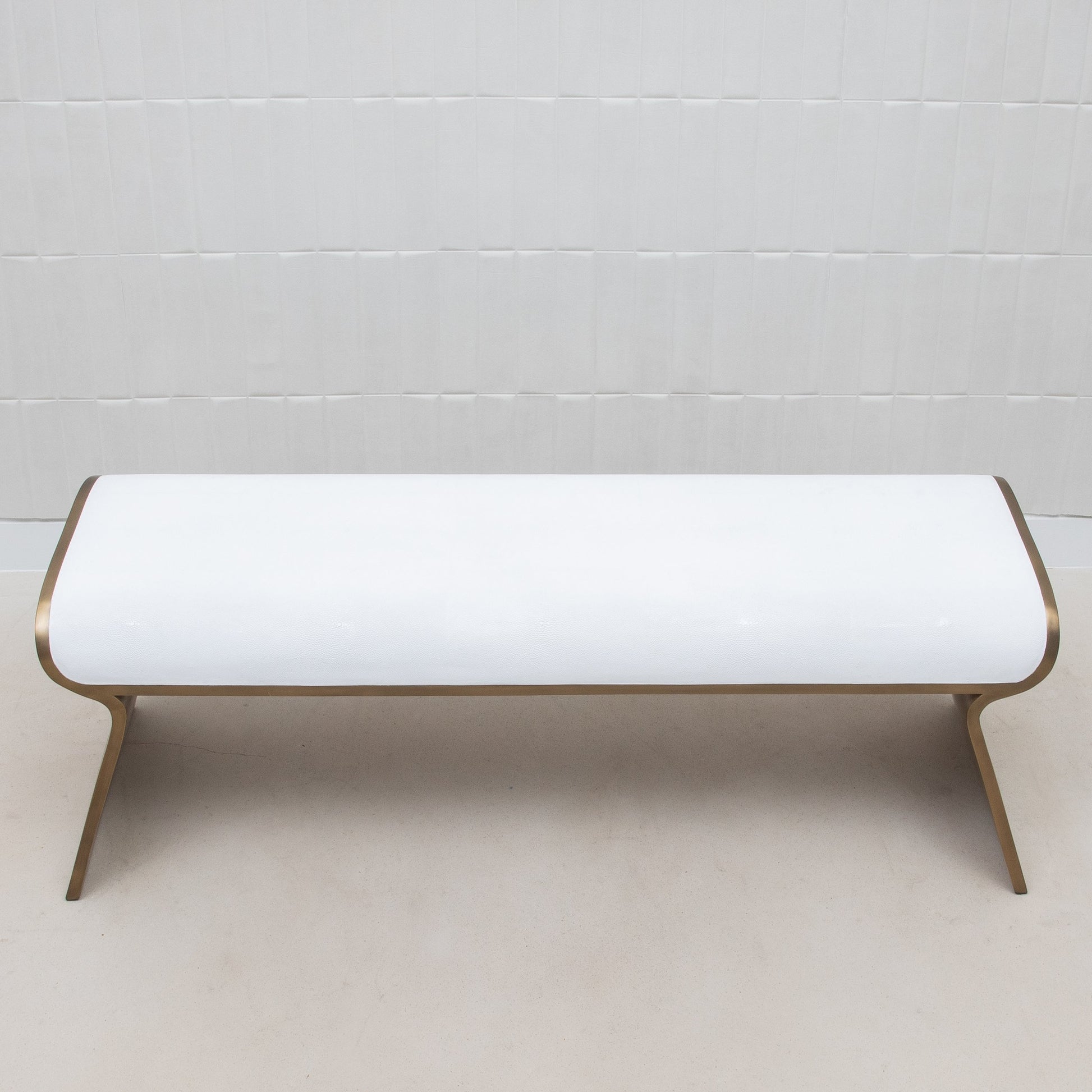 Dandy Bench in White Shagreen with Brass by Kifu Paris