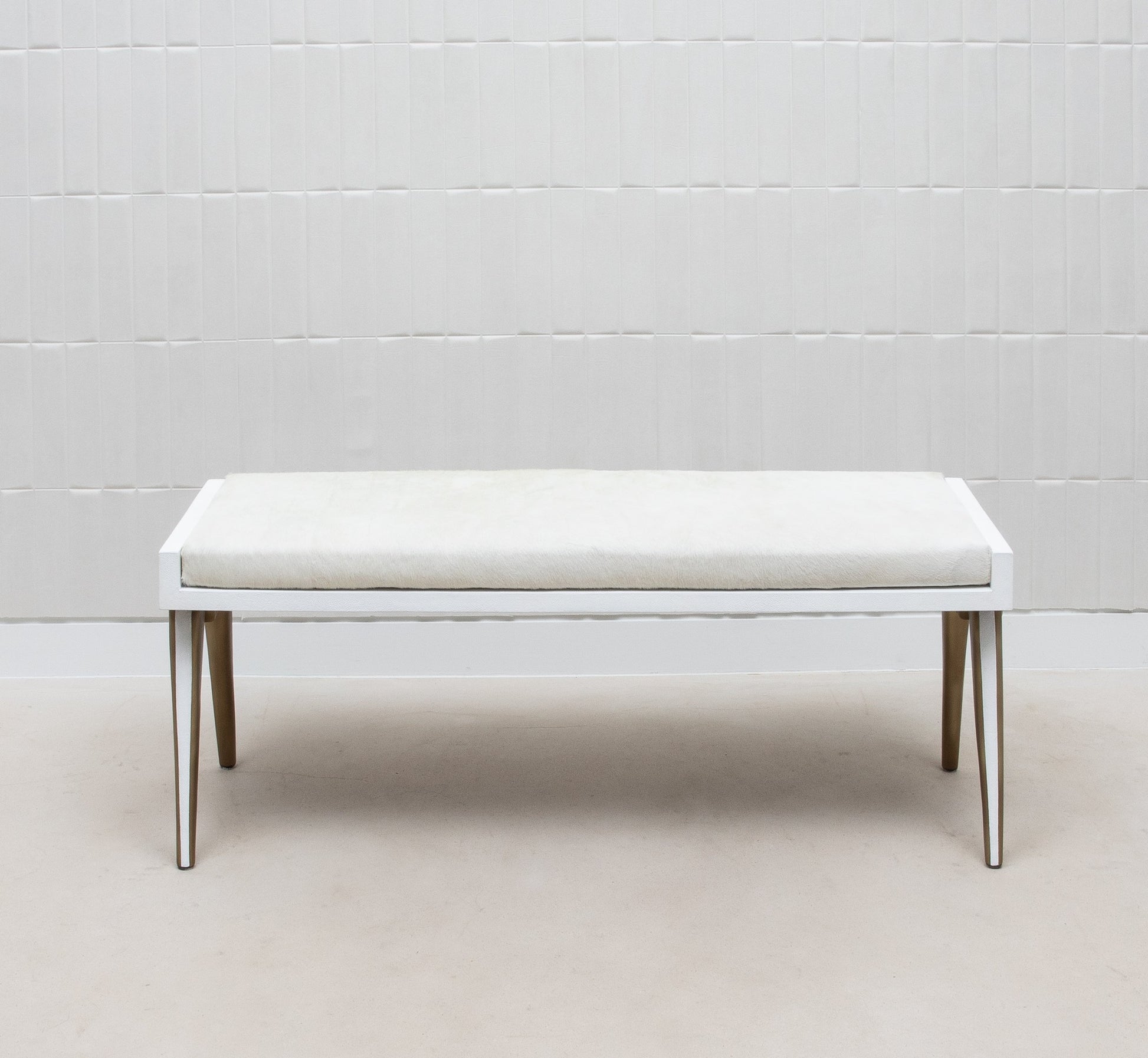 Pianist Bench in White Hyde with Brass by R&Y Augousti