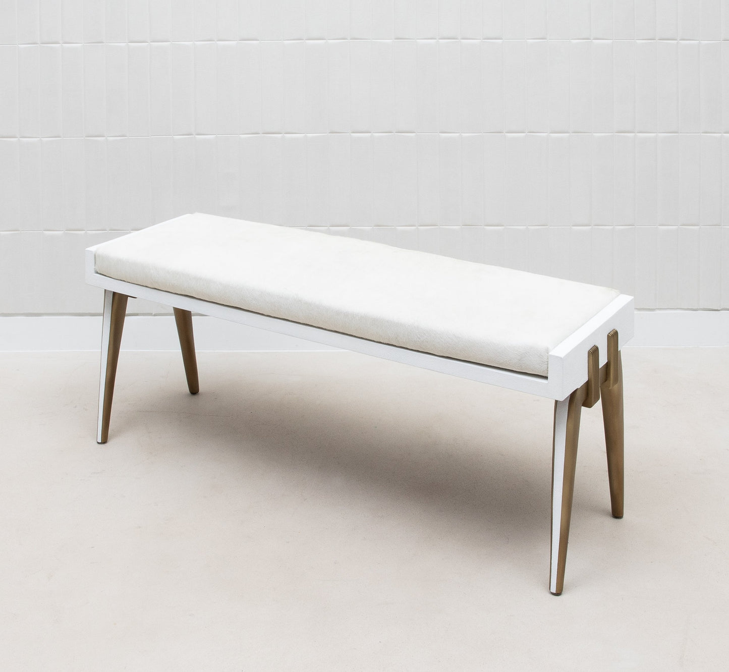 Pianist Bench in White Hyde with Brass by R&Y Augousti