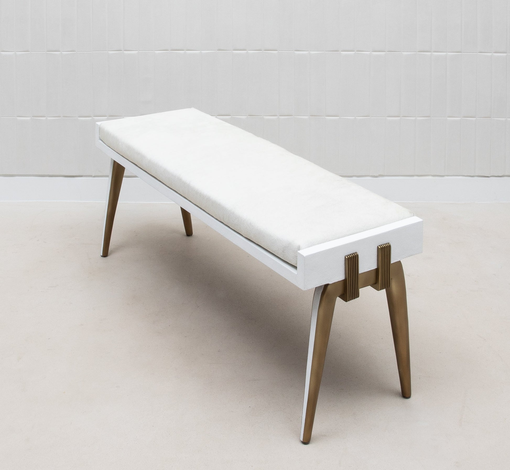 Pianist Bench in White Hyde with Brass by R&Y Augousti