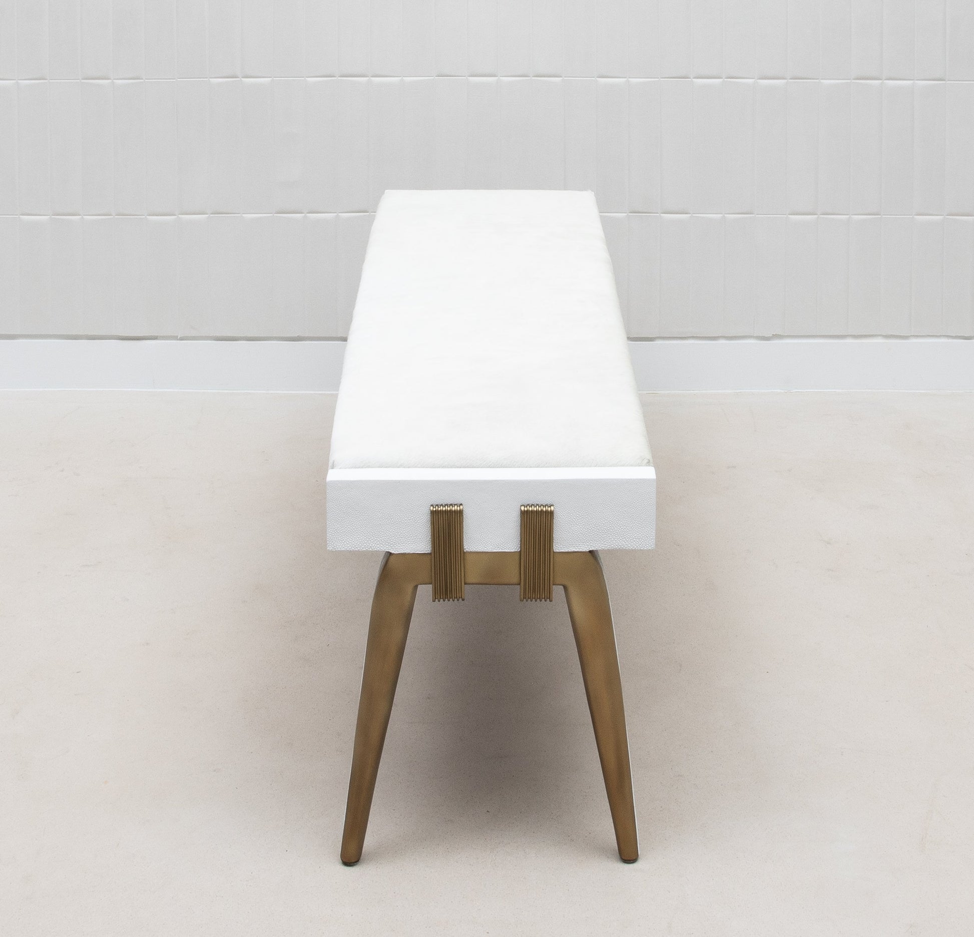 Pianist Bench in White Hyde with Brass by R&Y Augousti