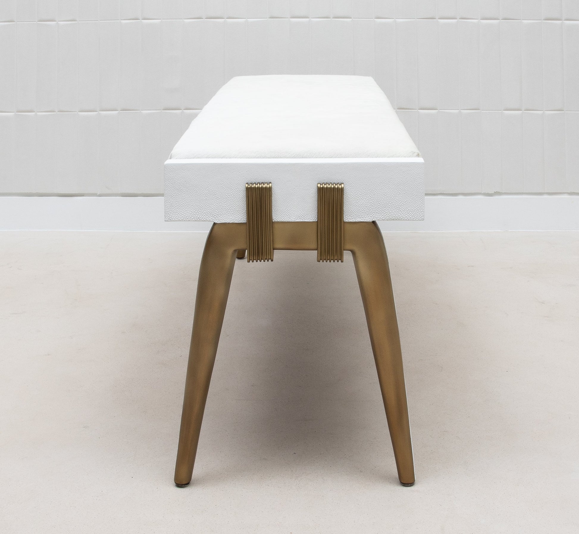 Pianist Bench in White Hyde with Brass by R&Y Augousti