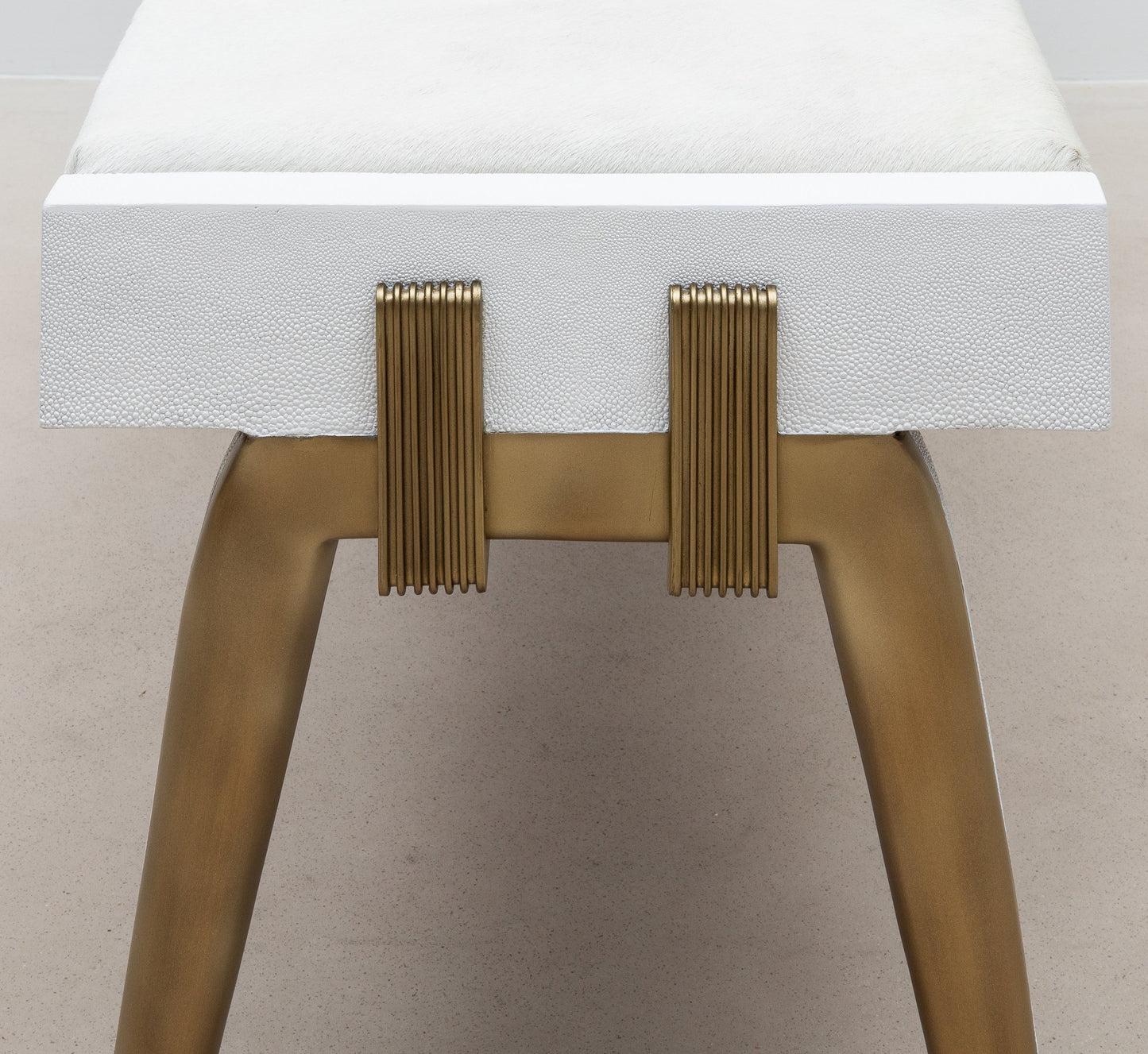 Pianist Bench in White Hyde with Brass by R&Y Augousti