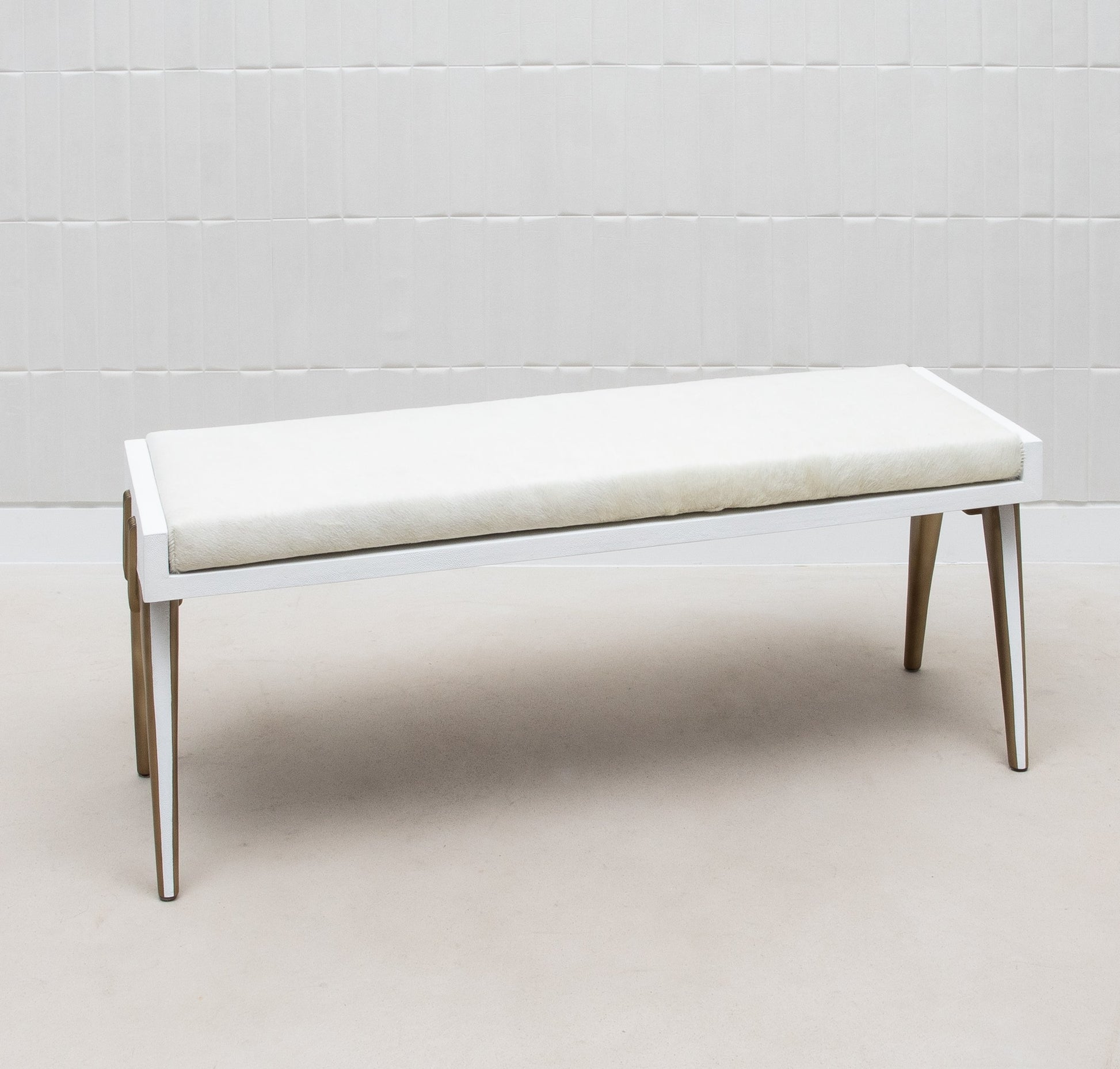 Pianist Bench in White Hyde with Brass by R&Y Augousti