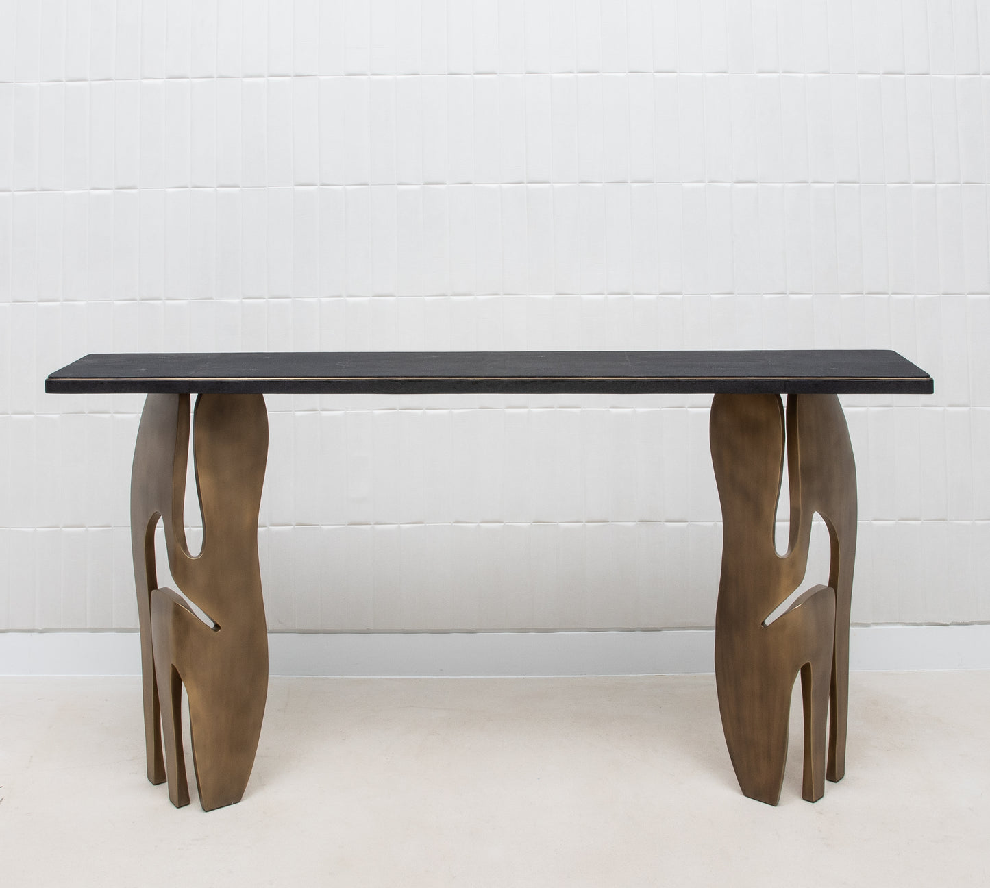 Console in Black Shagreen with Bronze Patina Brass by R&Y Augousti