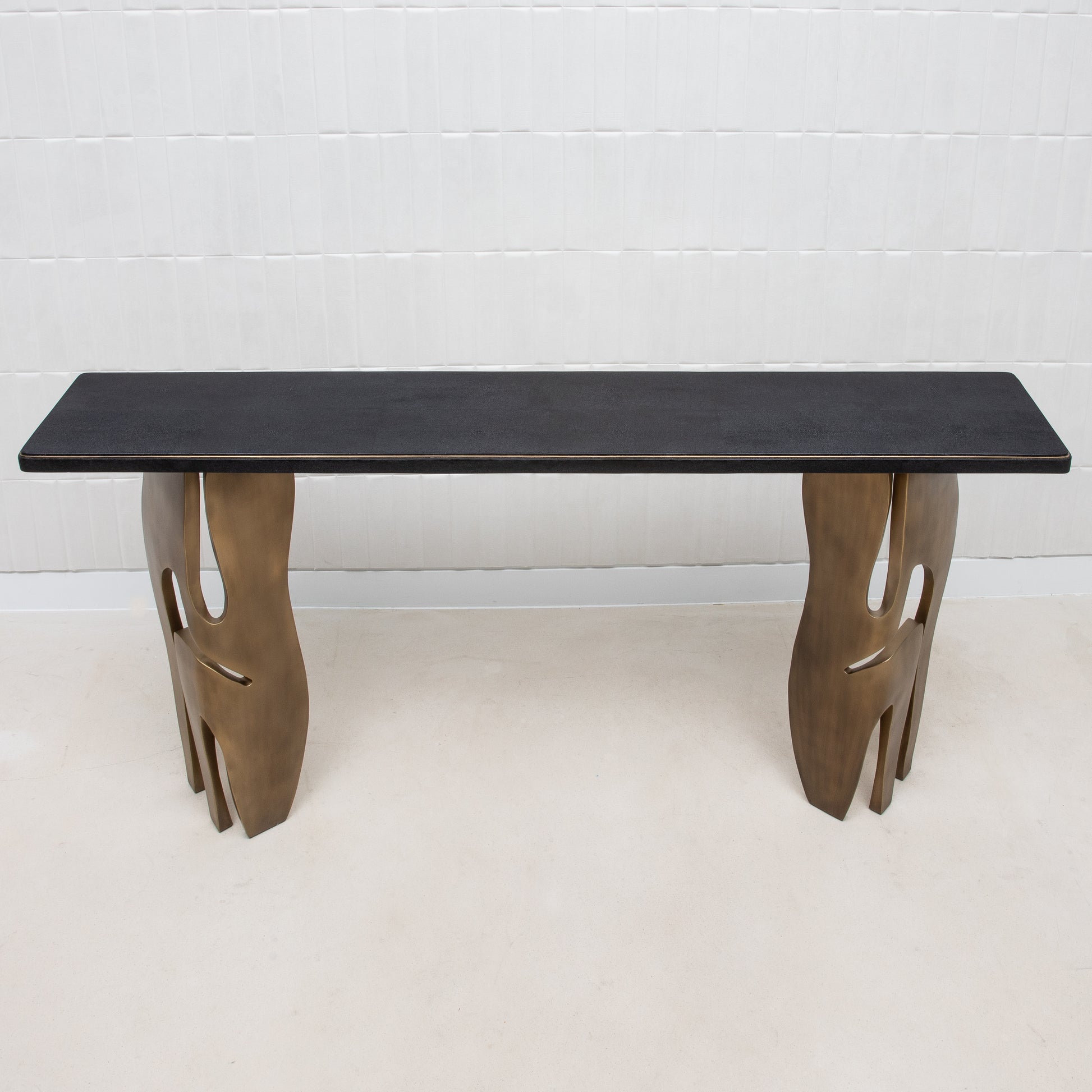 Console in Black Shagreen with Bronze Patina Brass by R&Y Augousti