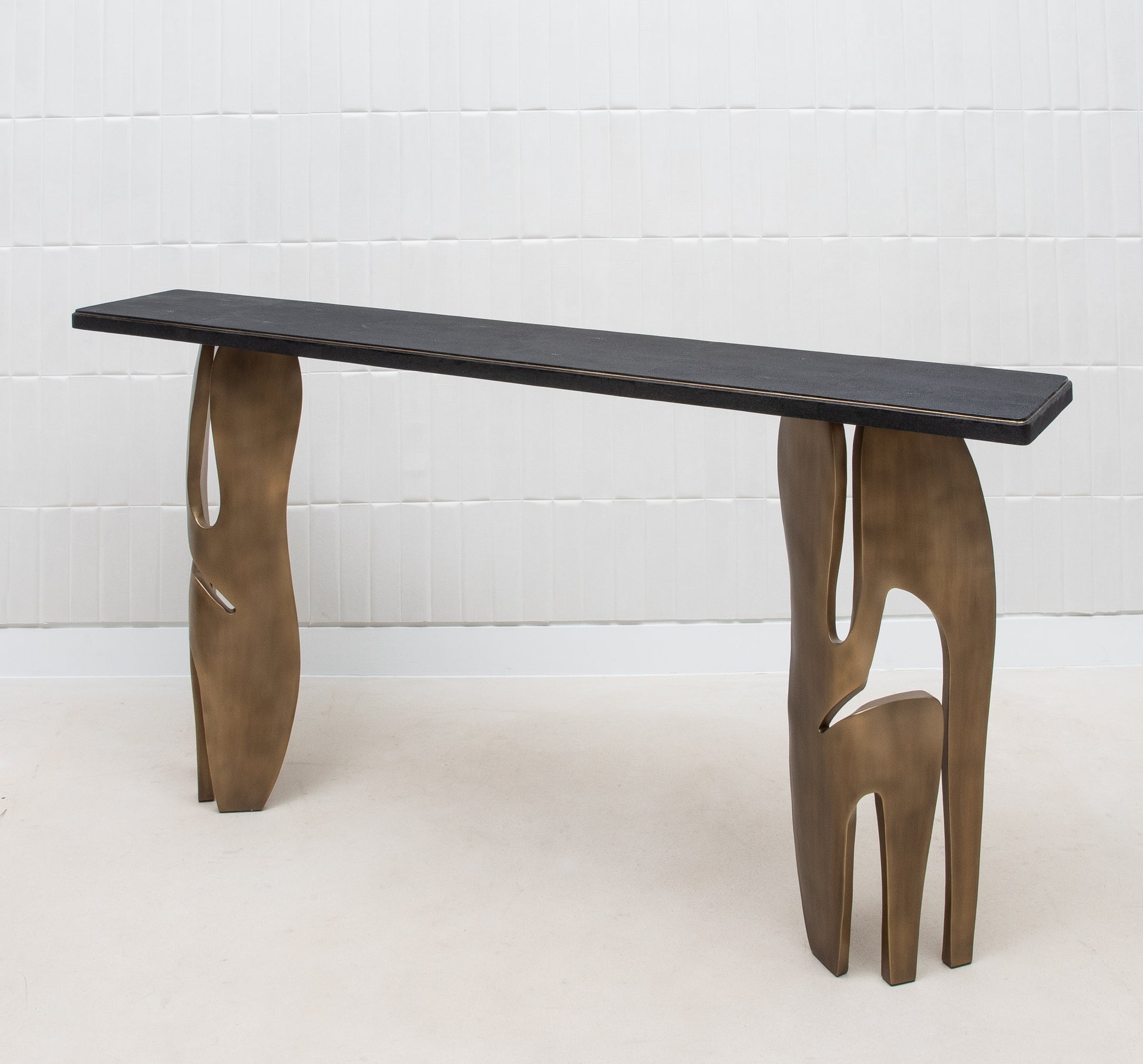 Console in Black Shagreen with Bronze Patina Brass by R&Y Augousti