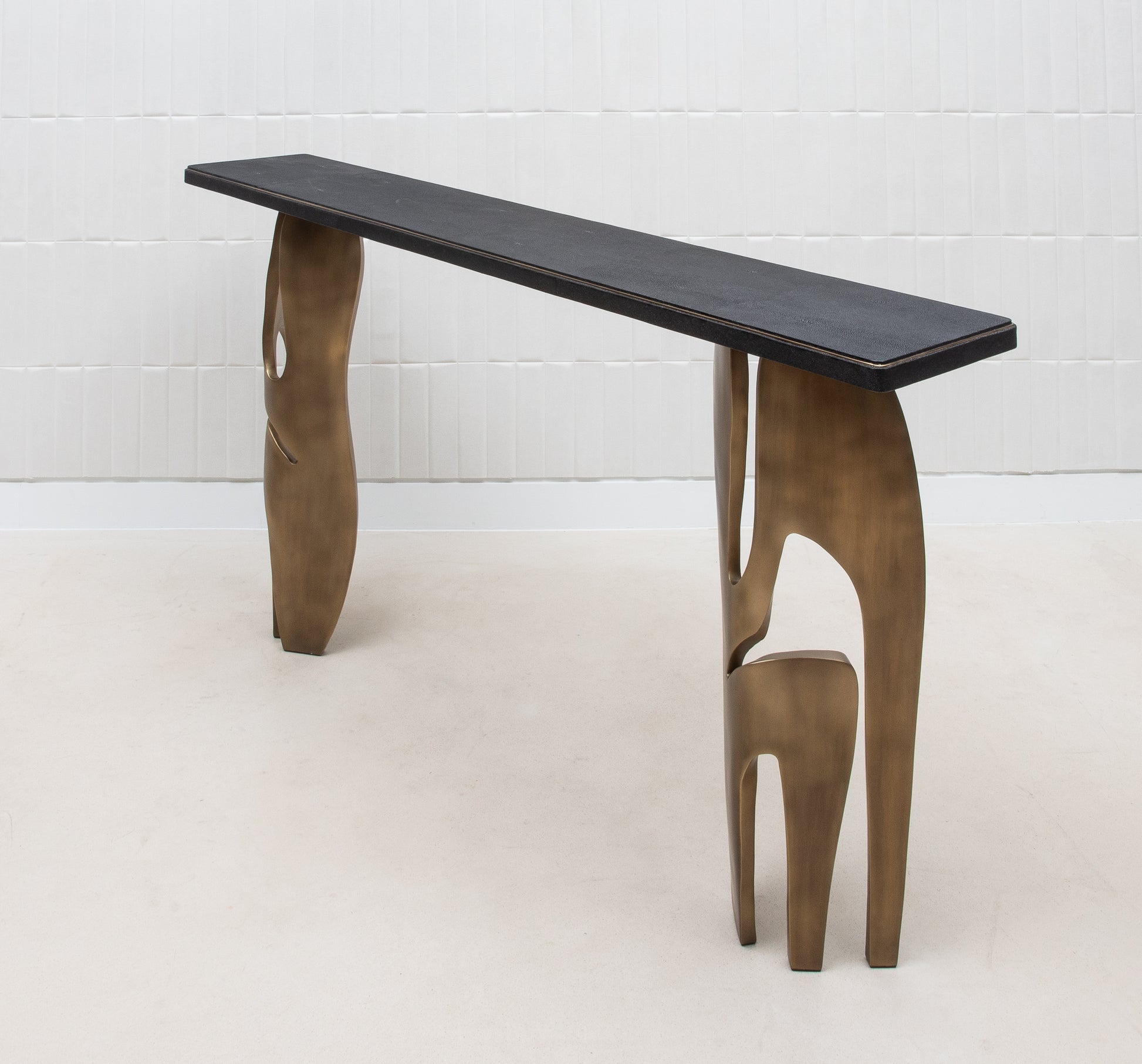 Console in Black Shagreen with Bronze Patina Brass by R&Y Augousti