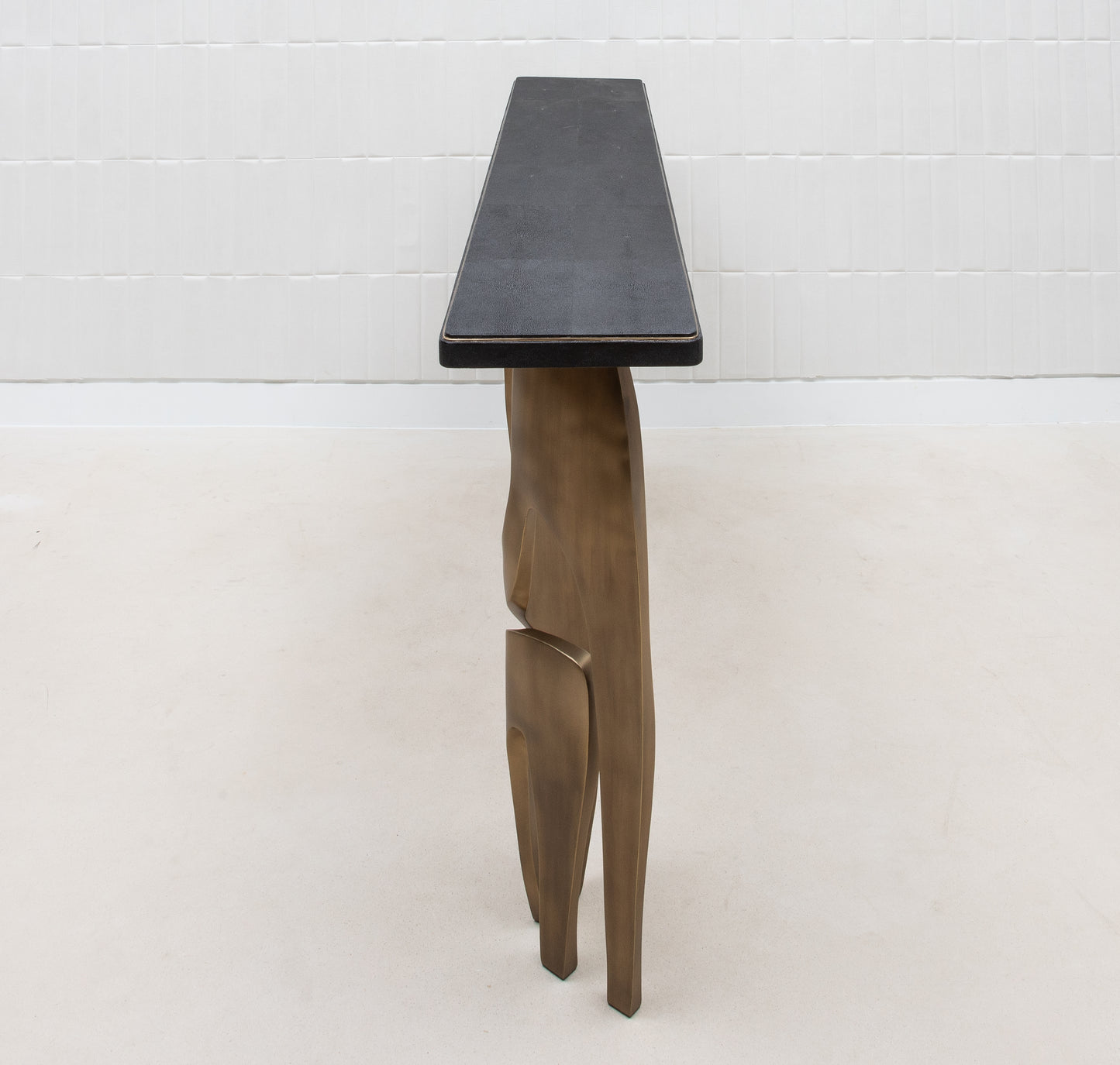 Console in Black Shagreen with Bronze Patina Brass by R&Y Augousti