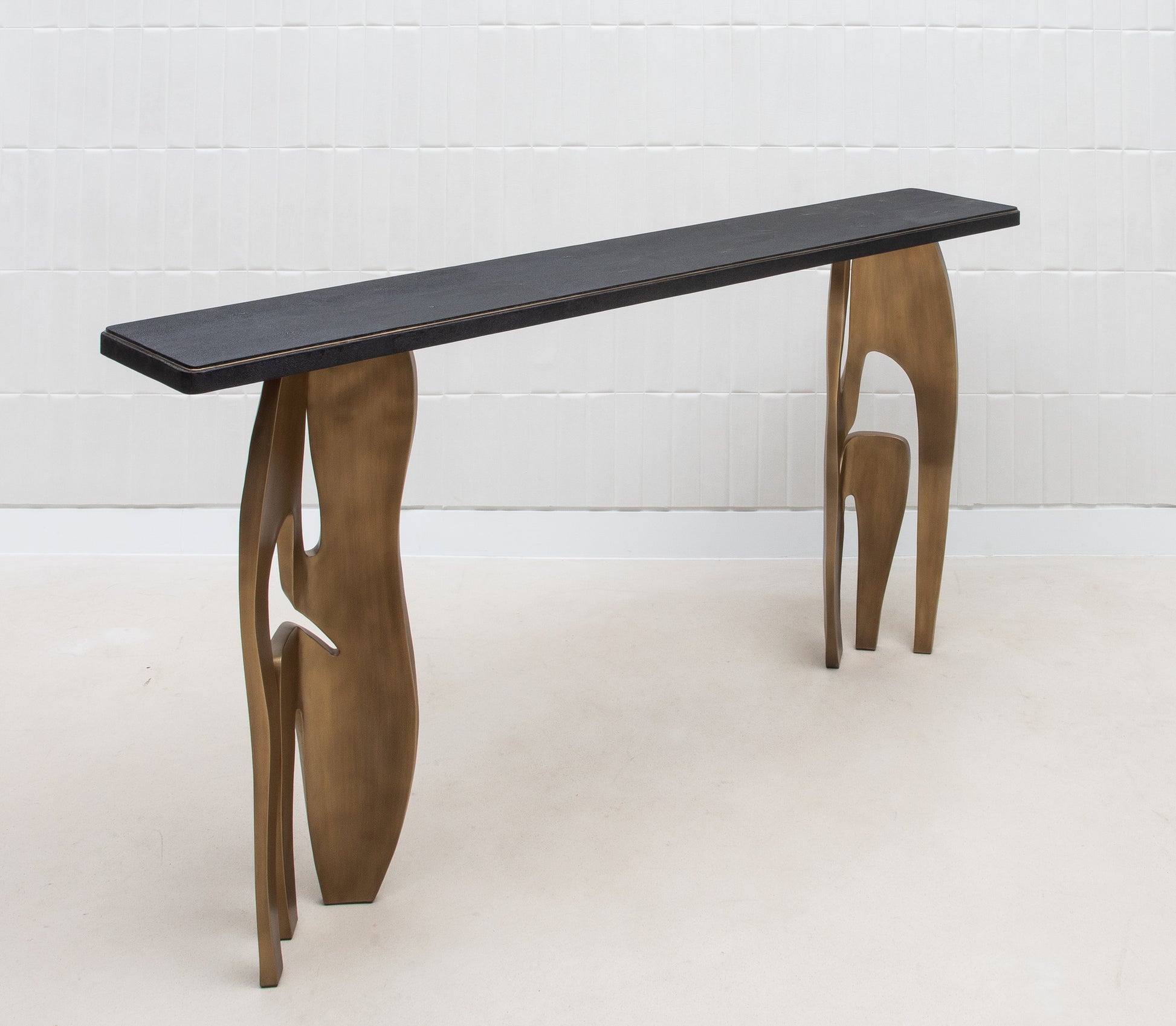 Console in Black Shagreen with Bronze Patina Brass by R&Y Augousti