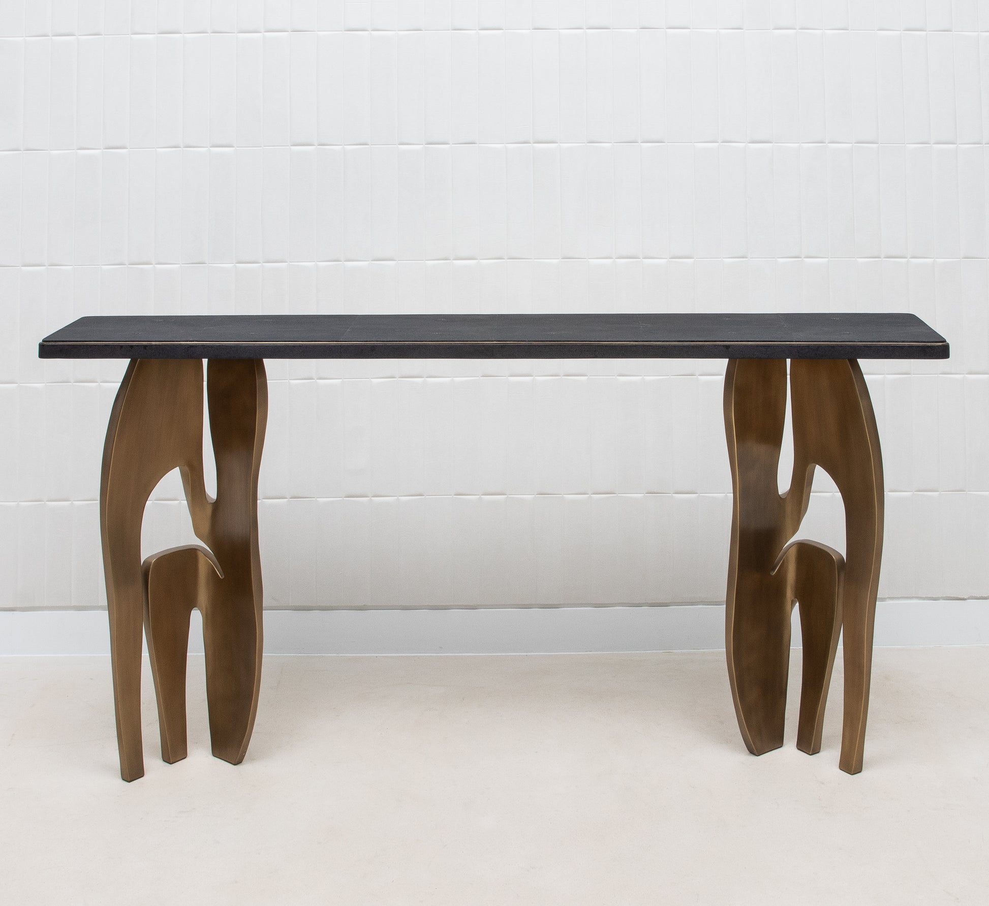 Console in Black Shagreen with Bronze Patina Brass by R&Y Augousti