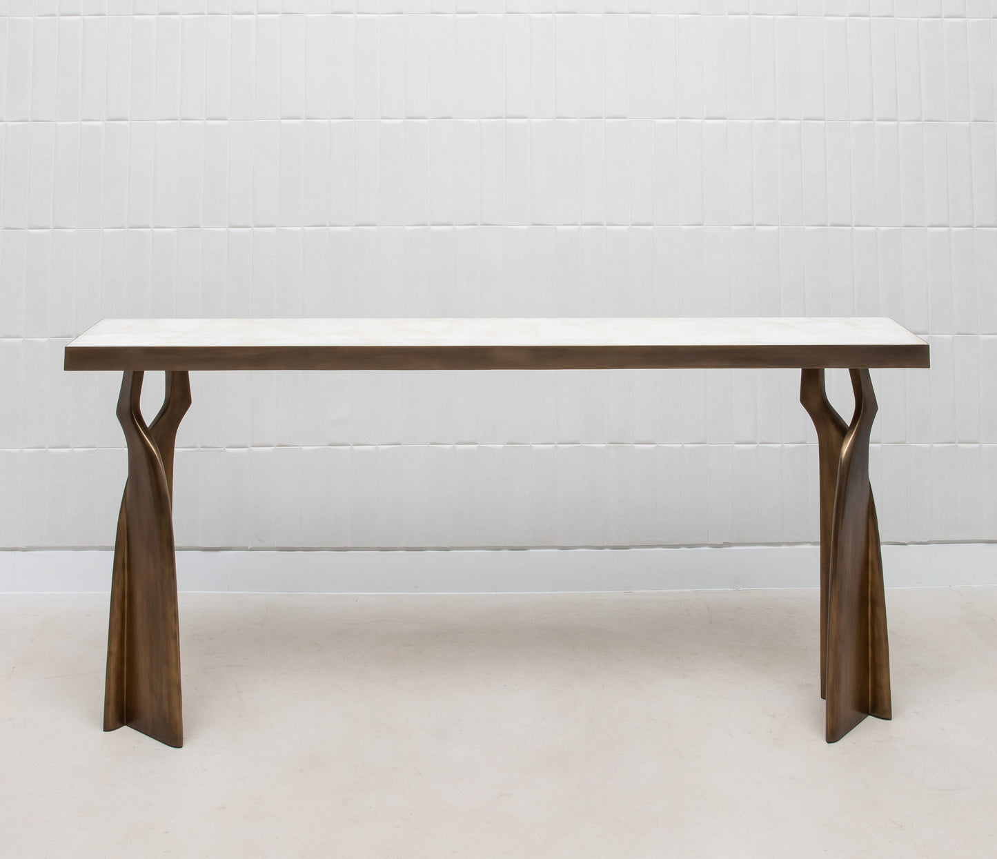 Console in White Quartz with Bronze Patina Brass by Kifu Paris