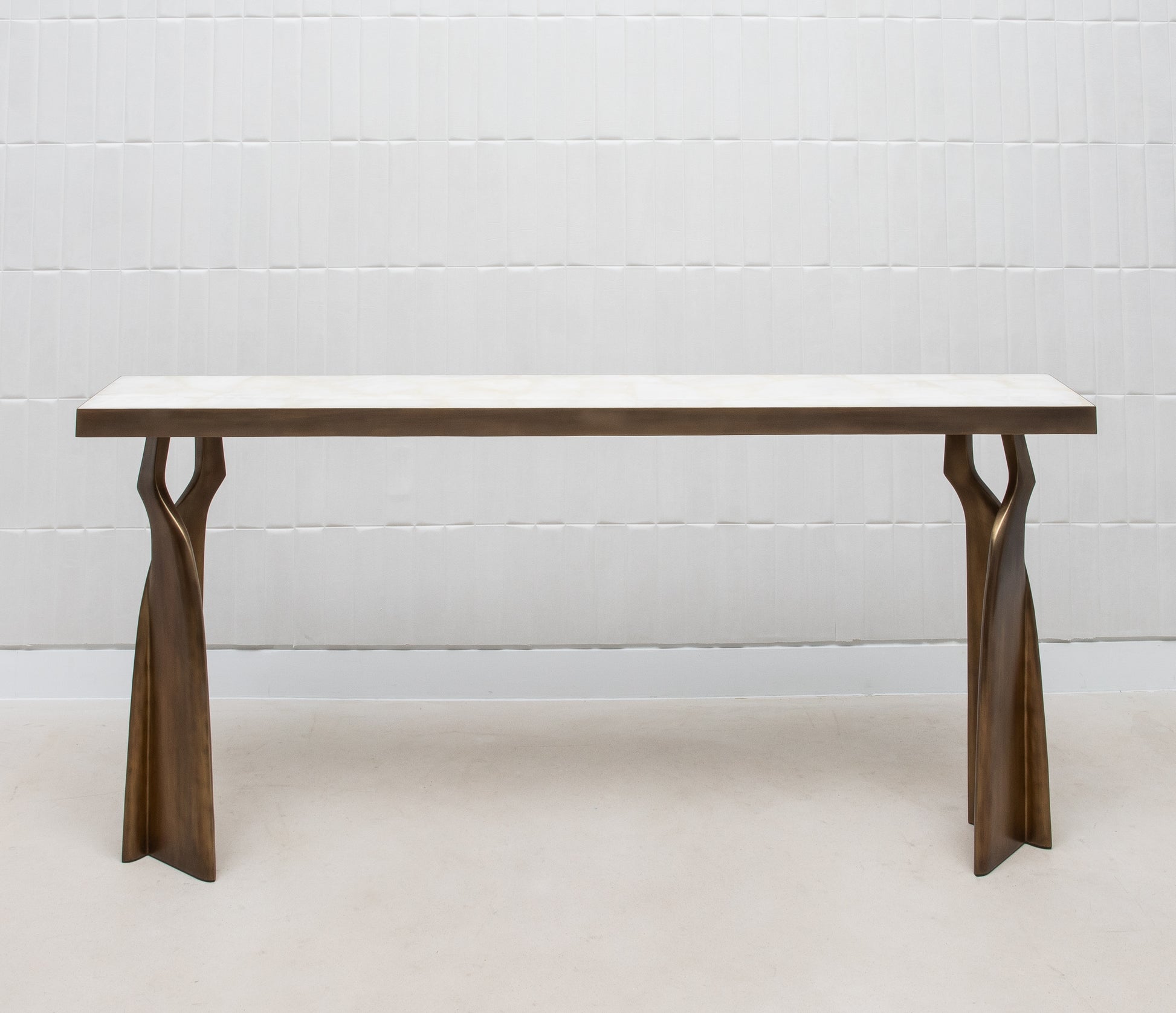 Console in White Quartz with Bronze Patina Brass by Kifu Paris