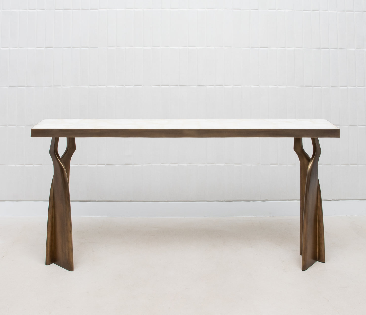 Console in White Quartz with Bronze Patina Brass by Kifu Paris