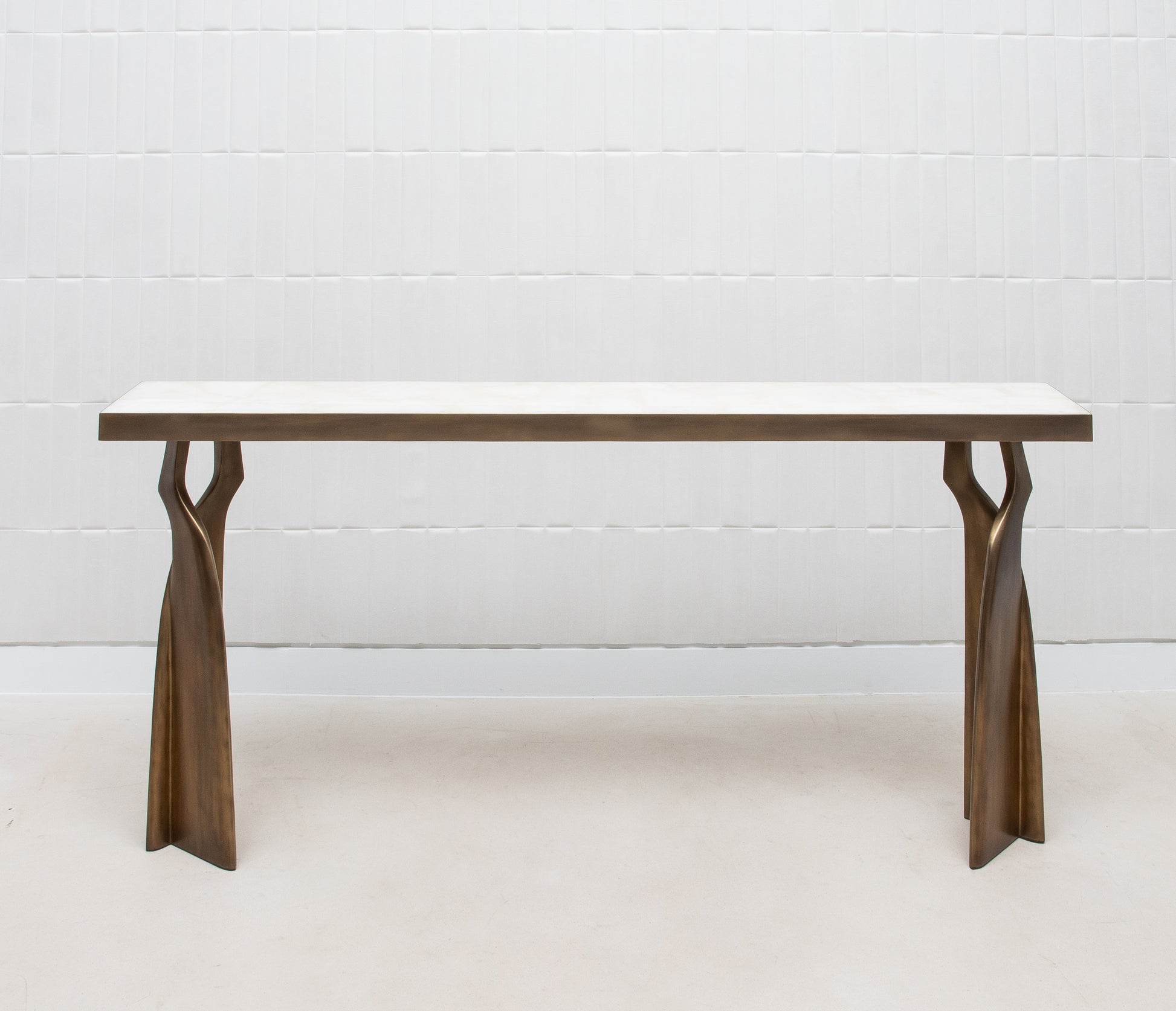 Console in White Quartz with Bronze Patina Brass by Kifu Paris