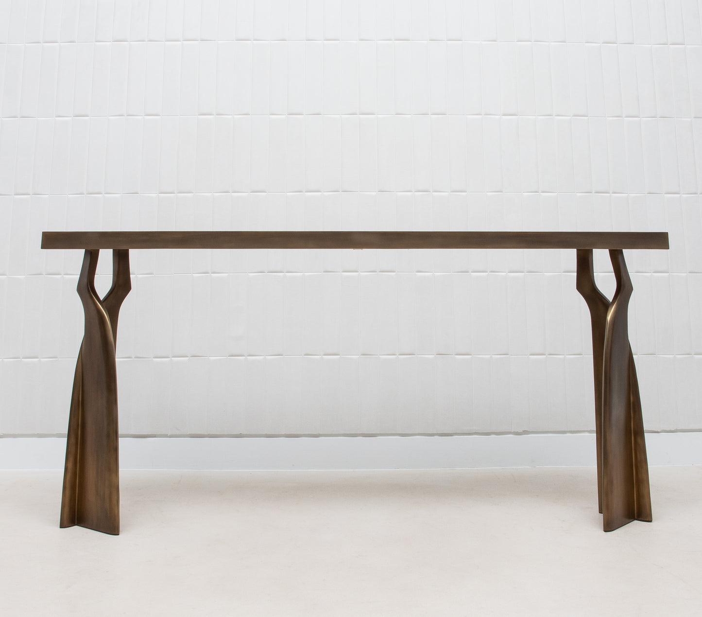 Console in White Quartz with Bronze Patina Brass by Kifu Paris