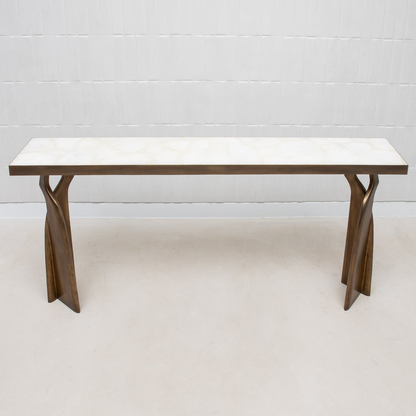 Console in White Quartz with Bronze Patina Brass by Kifu Paris