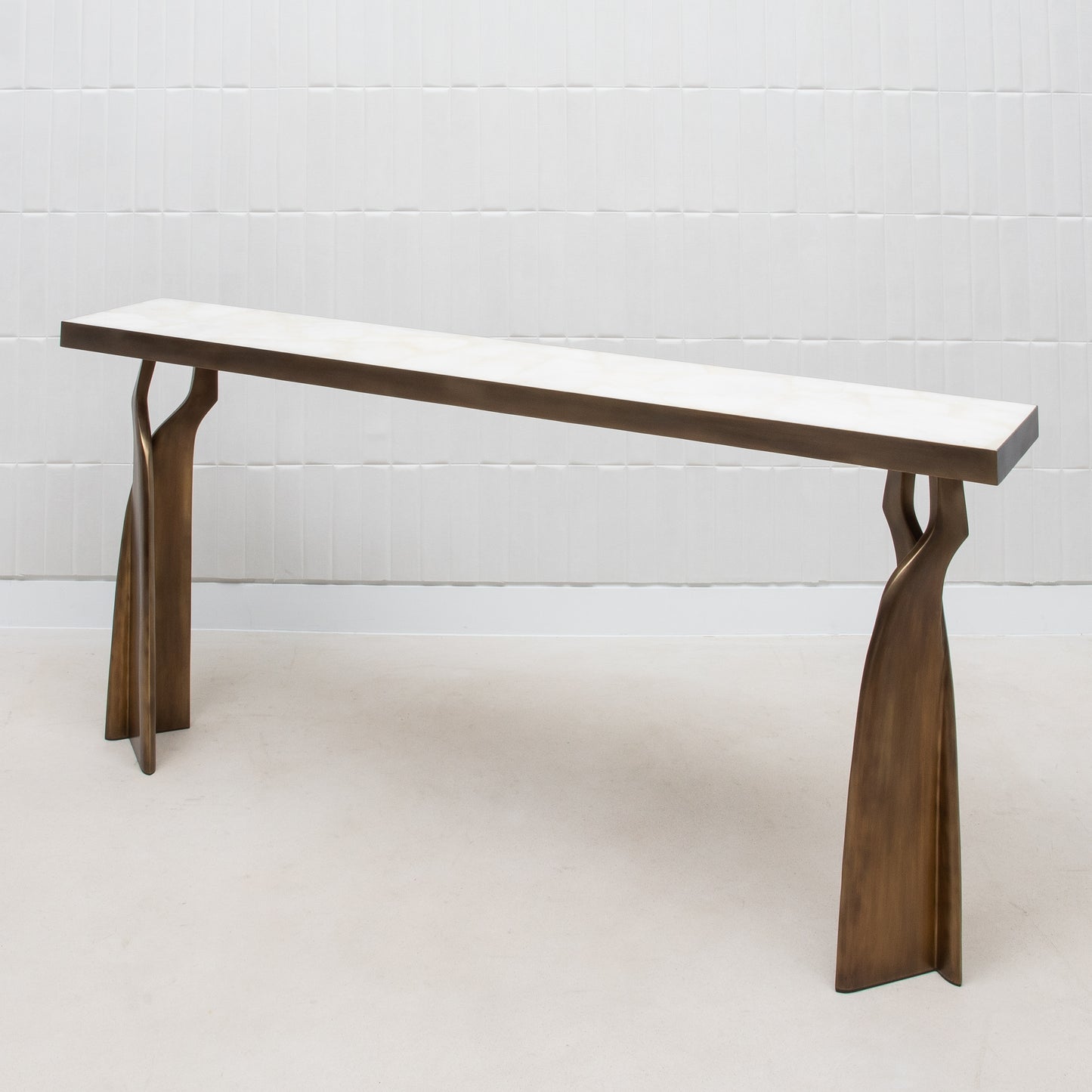 Console in White Quartz with Bronze Patina Brass by Kifu Paris
