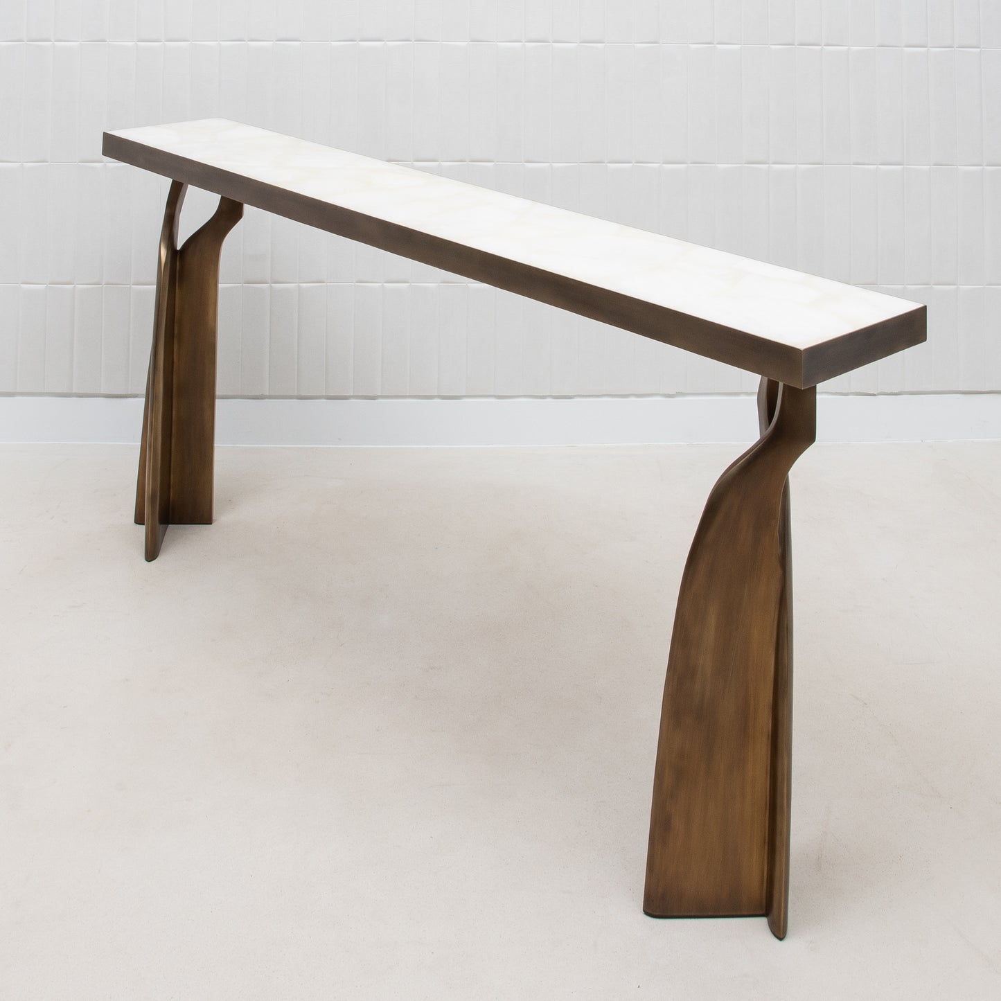 Console in White Quartz with Bronze Patina Brass by Kifu Paris