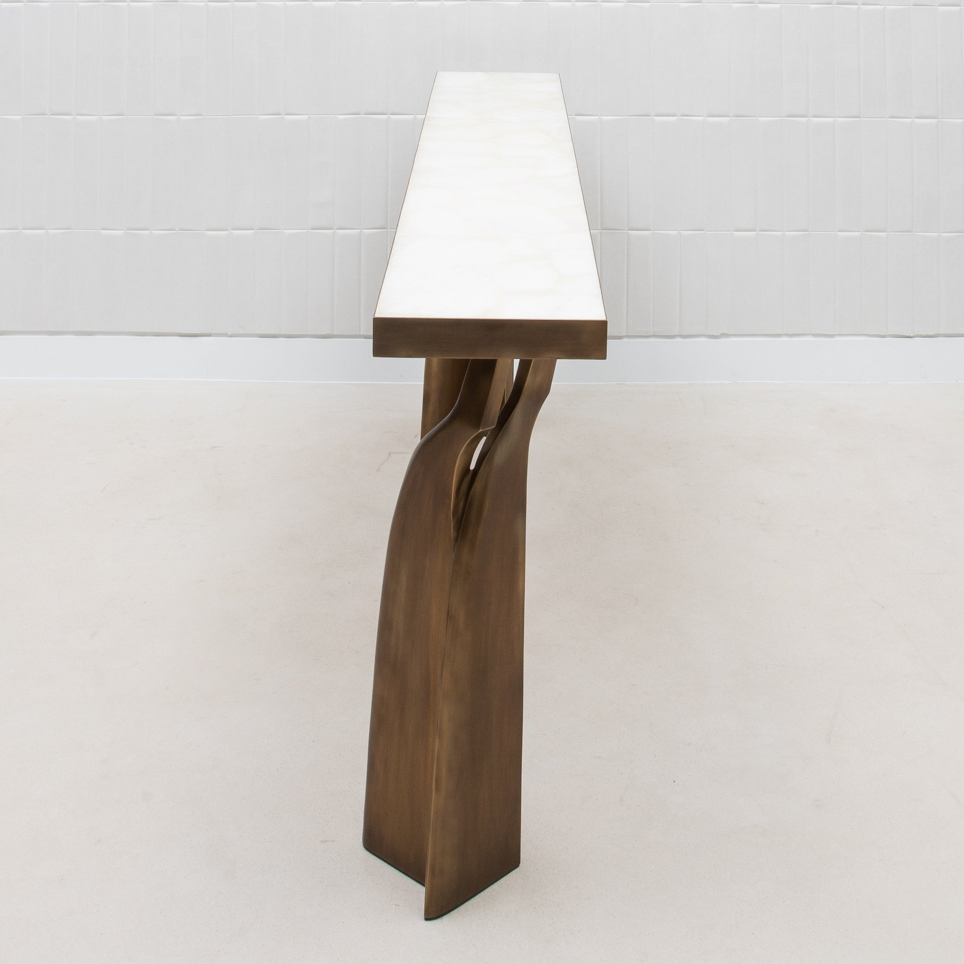 Console in White Quartz with Bronze Patina Brass by Kifu Paris